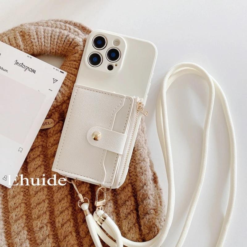 Geldbörsen-Armband-Hülle für iPhone 16 15 16 Pro Max 11 12 13 14 Plus X XR XS Max Kartenfächer Crossbody-Lanyard PU-Leder Silikonhülle