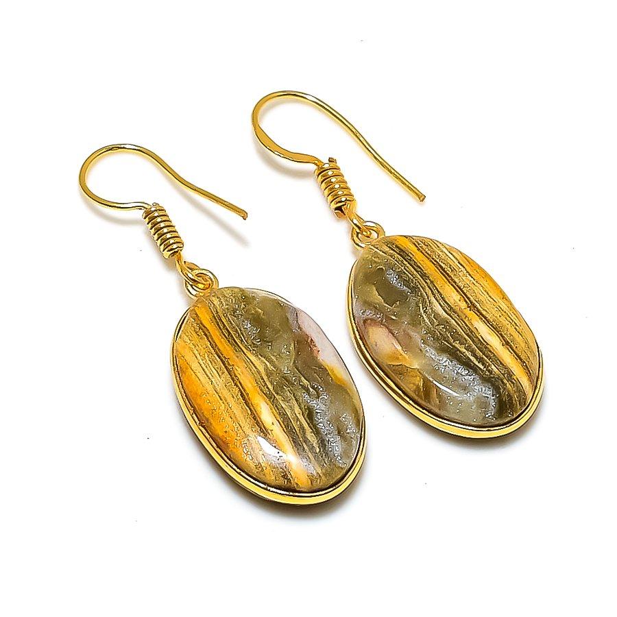 Rhyolite Jasper Gemstone 925 Solid Sterling Silver Jewelry Earring 1.62" GK-5703