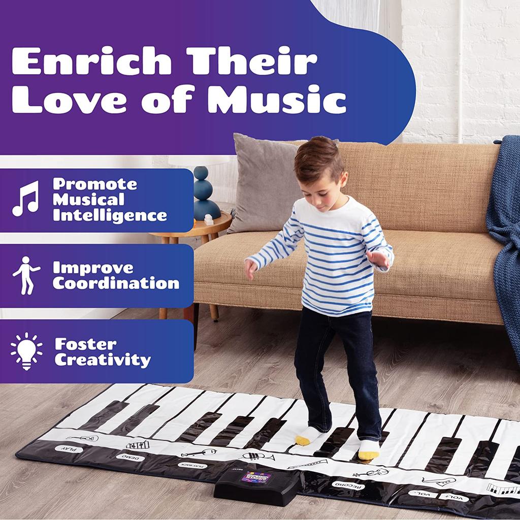 Tapete de piano infantil com 24 teclas, 4 modos de jogo exclusivos, 8 sons de instrumentos musicais | Tapete musical para teclado e brinquedos |