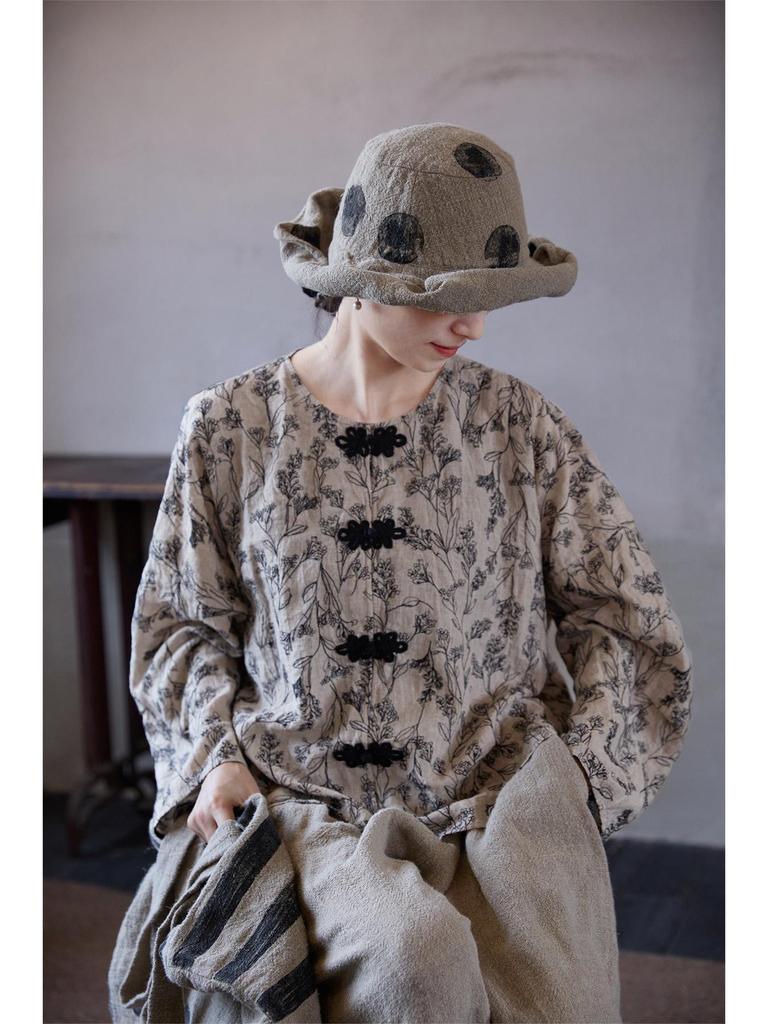 Highly Recommended Retro Floral Embroidery Lightweight Shirt - Autumn Chinese Style