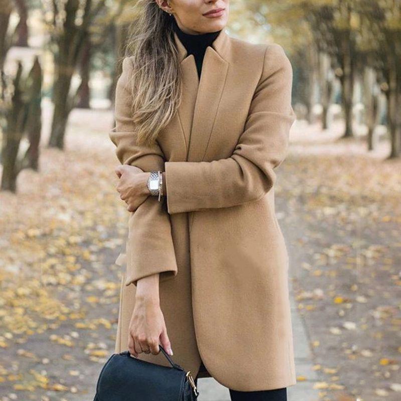 Overcoat Fashion Womens Trench Coat Ladies Solid Color Winter Warm Long Jacket