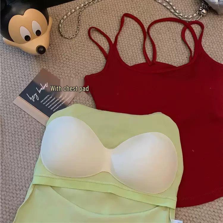 Rückenfreies Trägertop mit Doppelträgern und Brustpolstern - Damen Slim Fit Sommeroberteil