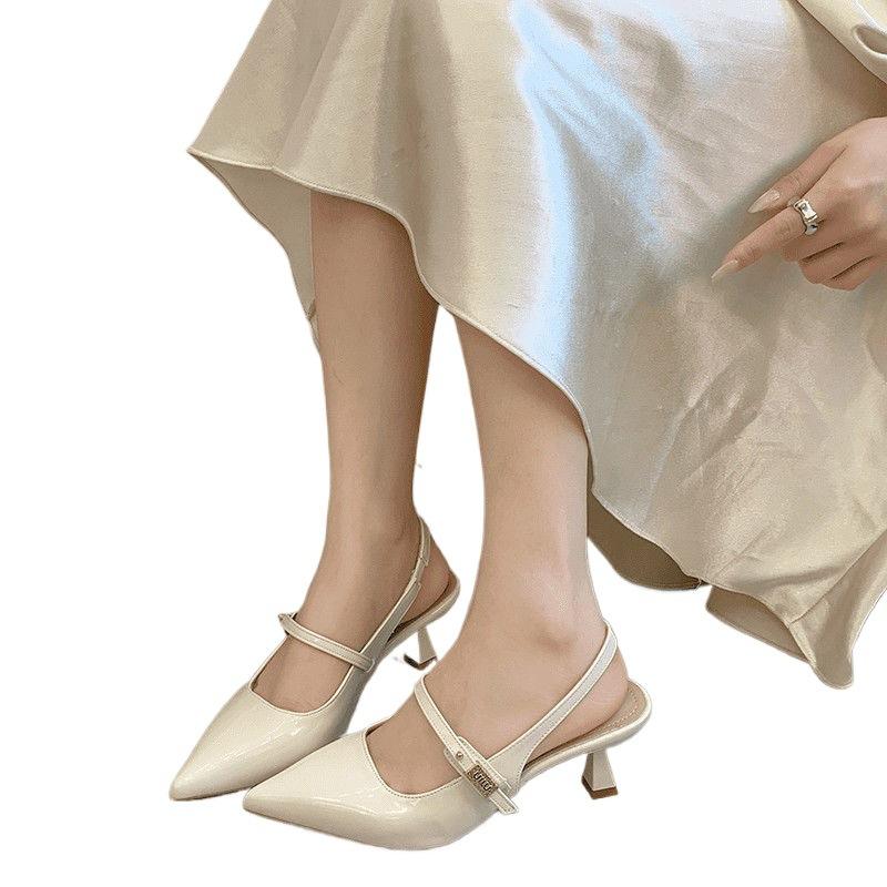 French Pointed Toe Low Heel Shoes Celebrity Back Empty Single Shoes 2025 Summer New Fashion and Versatile Fairy Leather Shoes