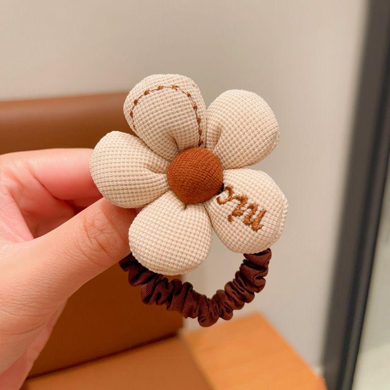 2024 Milk Coffee Color Fabric Flower Hair Ties - Children's Scrunchies & Women's Hair Accessories