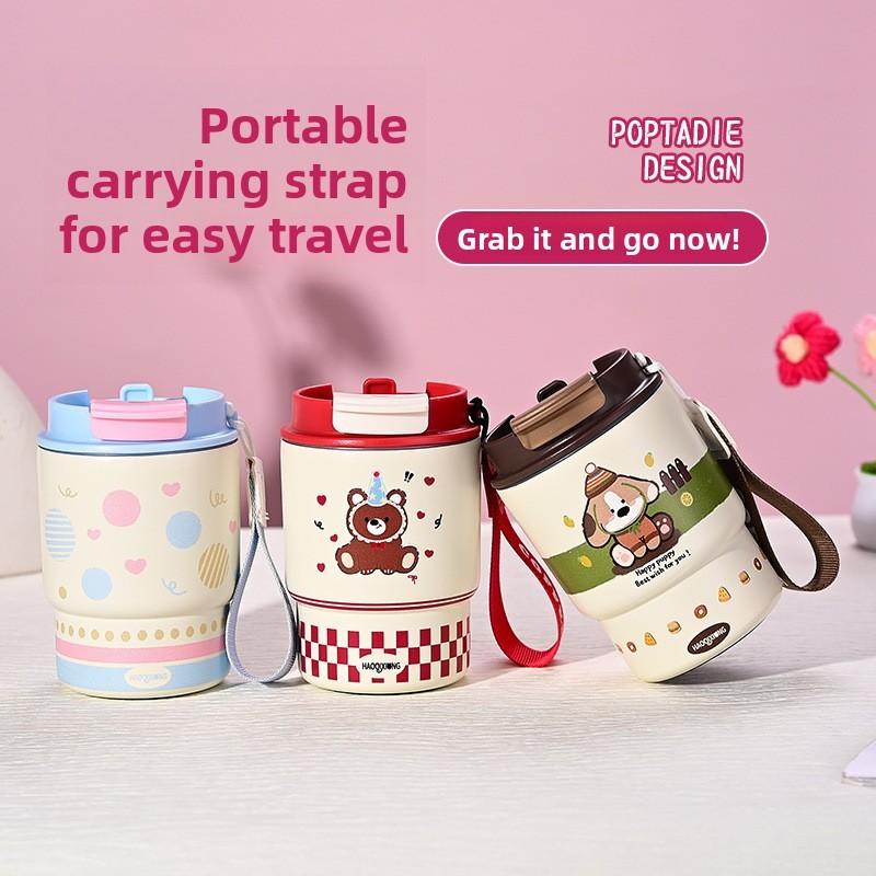 Cute Animal 316 Stainless Steel Portable Insulated Cup With Cartoon Print For Office And Travel