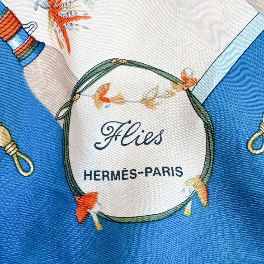 HERMES Flies silk Calle 90 scarf blue silk Used