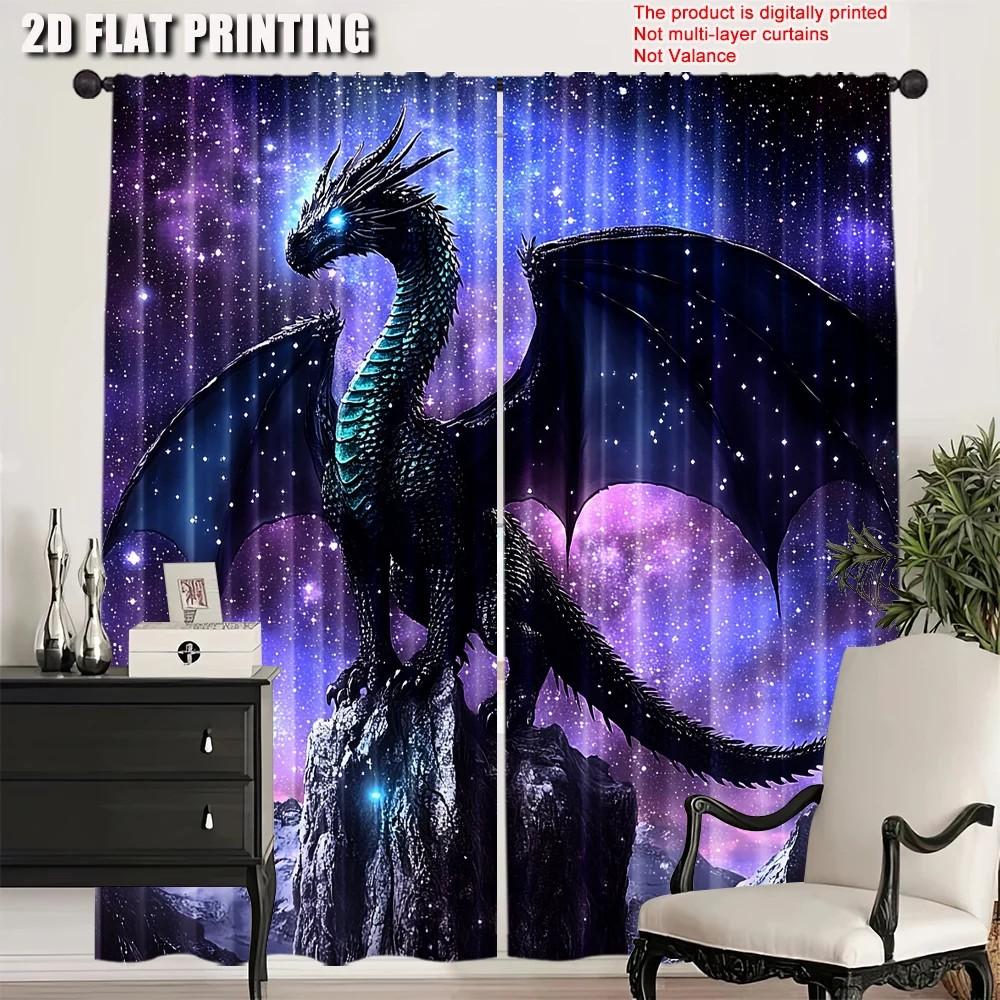 

2pcs Mystic Dragon Printed Curtains Room Darkening Polyester Rod Pocket Drapes Window Decor for Living Room Home Decor 24x59in(60x150CM)x2&Rod Pocket