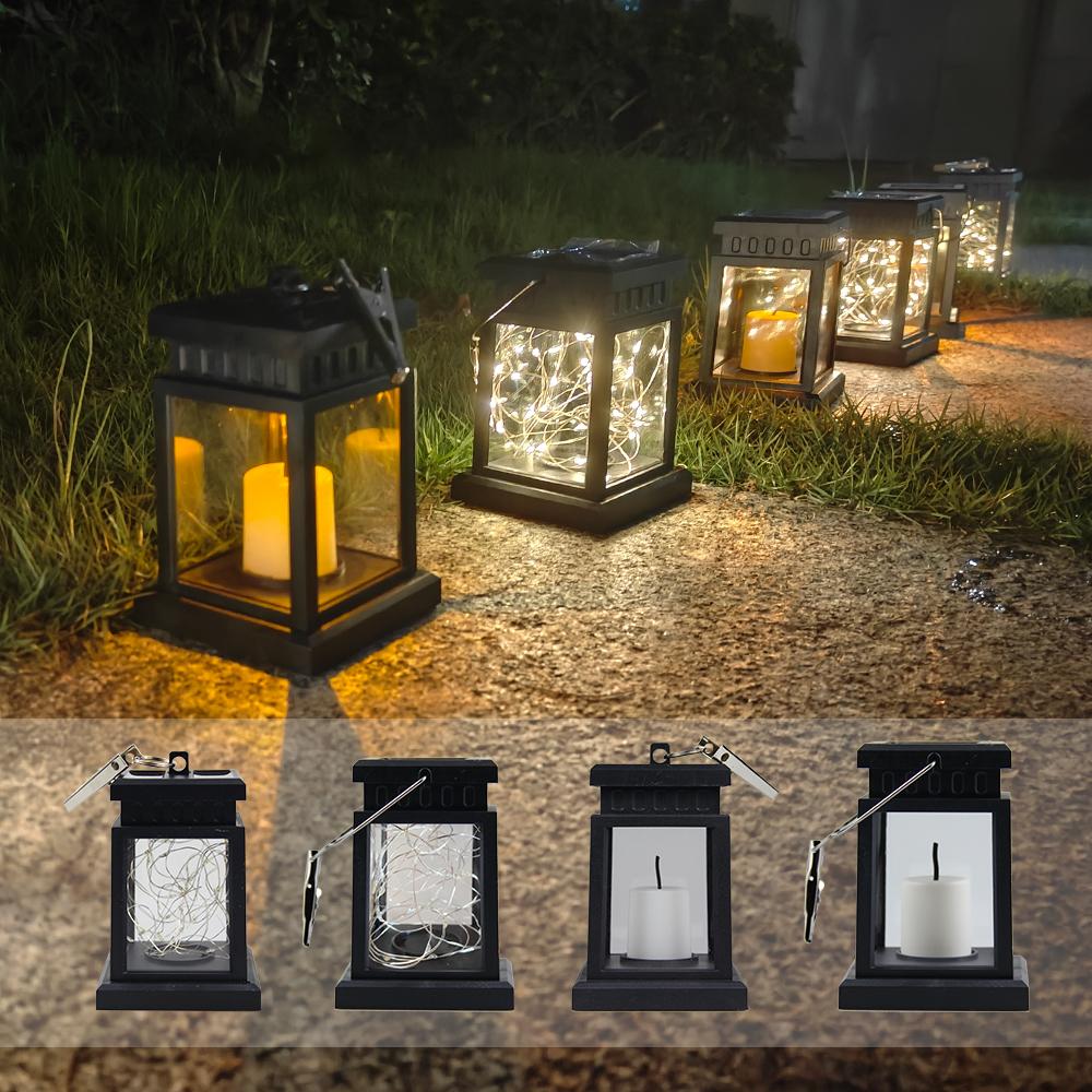 Garden Decor Solar Candle Lights Retro Palace Lantern Hanging Patio Walkway Light Landscape Floor Lights Waterproof Lawn Lamp