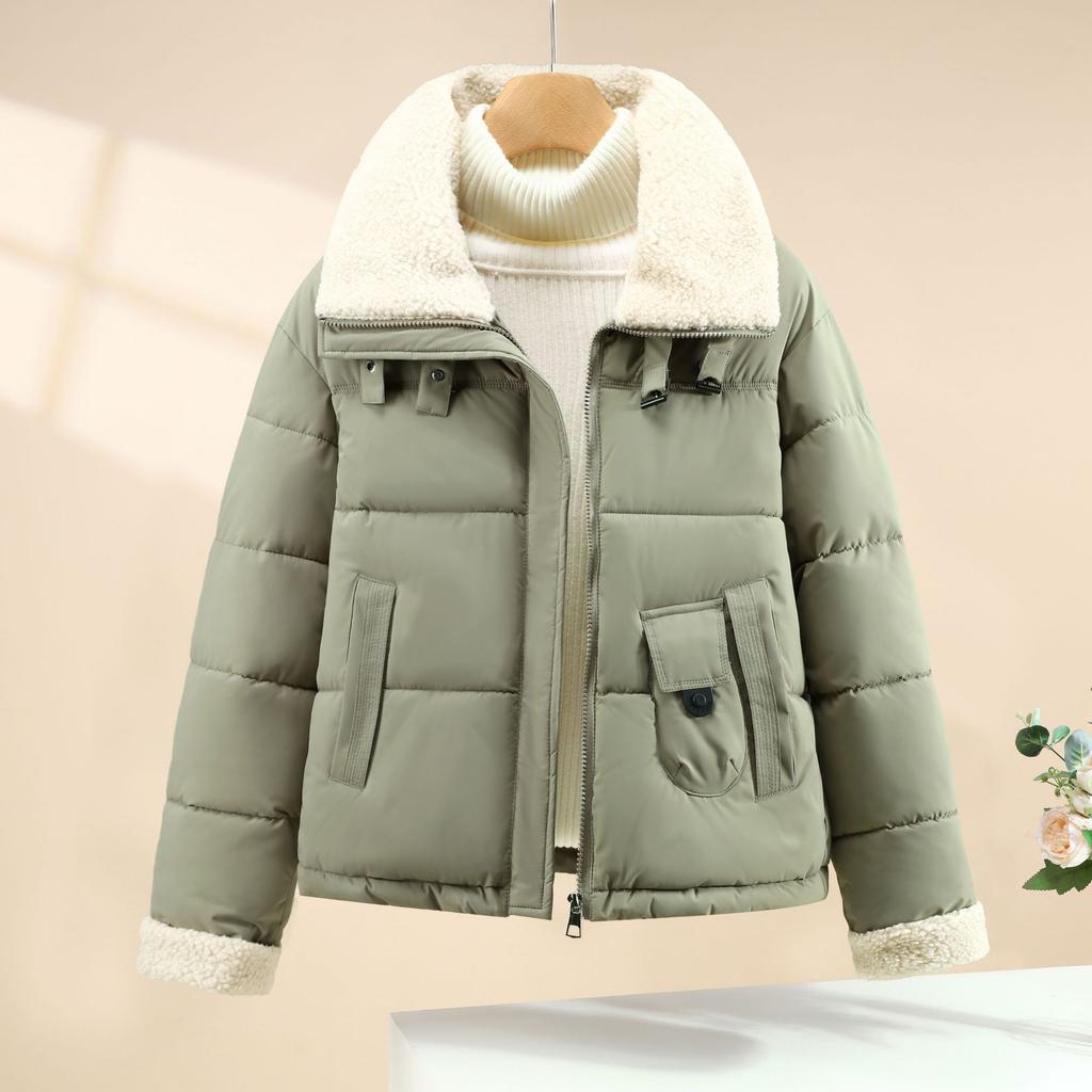 Cotton Coat Women's Short Lapel Loose Cotton Jacket Winter Thickened Fashionable Lamb Wool Coat Small Person Cotton Coat