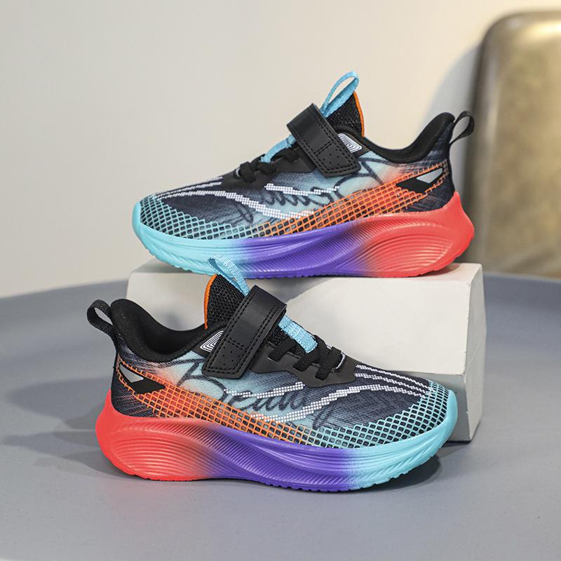 Boys' sports shoes thick-soled shock-absorbing Velcro mesh breathable fashion versatile teenager primary school students running shoes men