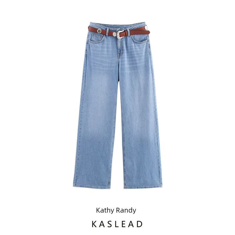 Kaslead New Women Clothes Western Style Simple and Versatile Straight High Waist Jeans 9942156
