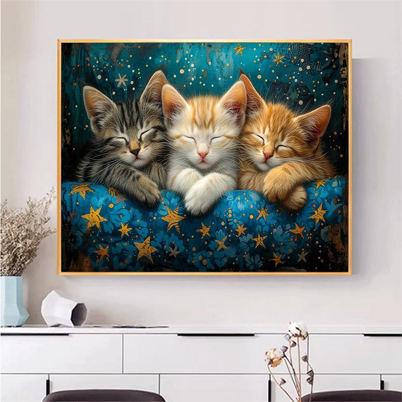 5d DIY Diamond Painting Cross Stitch Cute Animals Three Kittens Diamond Embroidery Mosaic Full Round Drill Home Decor Arts