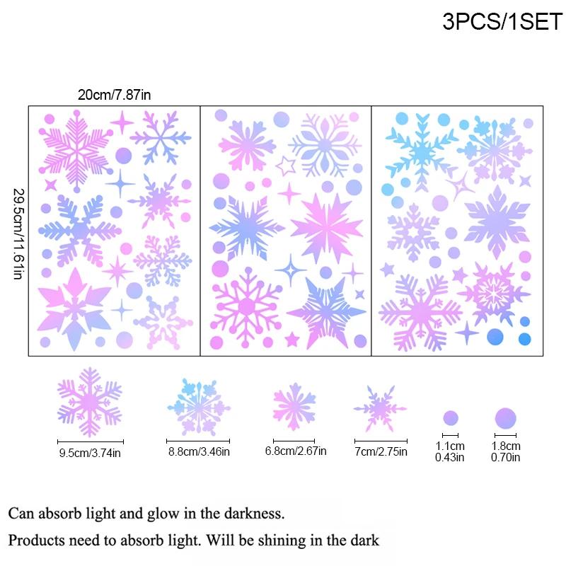 3Sheets Glow In The Dark Snowflake Window Stickers DIY Car Luminous PVC Decal Christmas Home Wall Decoration New Year Party Gift