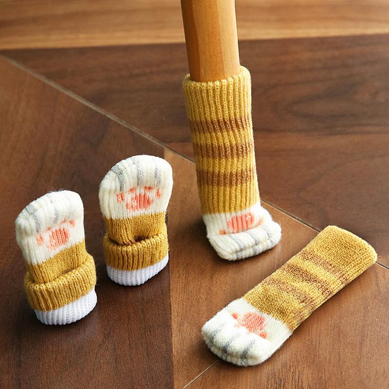 4Pcs Cat Paw Furniture Chair Leg Cover Pad Chair Foot Sleeve Floor Knitting Sock Furniture Leg Pad