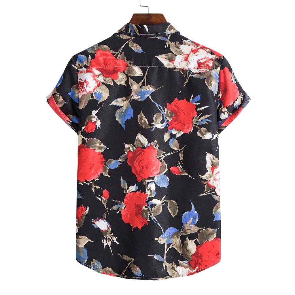 Men's Hawaiian Style Short Sleeve Shirt Button Down Floral Print Casual Summer Beach Shirt Lightweight Breathable Fabric