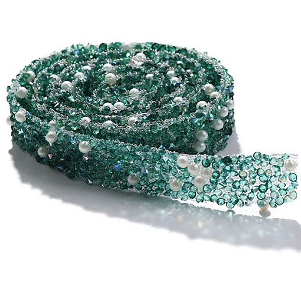 Новая лента со стразами и жемчугом, 1 ярд, блестящая лента-наклейка, DIY, самоклеящаяся, блестящая, хрустальная наклейка, украшение для одежды темно-зеленого