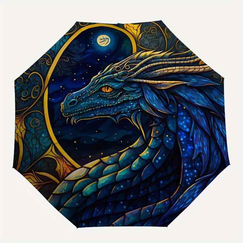 

1pc Dragon Fantasy Compact Travel Umbrella, Automatic Folding Lightweight Windproof 8-Bone Reinforced Design, Portable for Backpack Durable