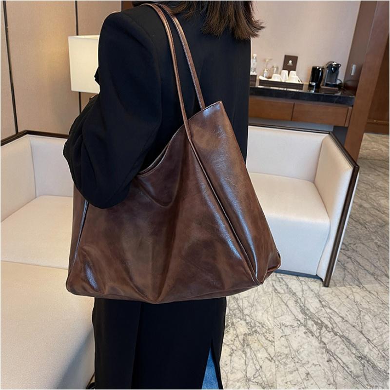 Vintage Red Womens Tote Bag Athletic Casual Fashion Large Capacity Leather Shoulder Bag Shopper Harajuku Simple Handbag