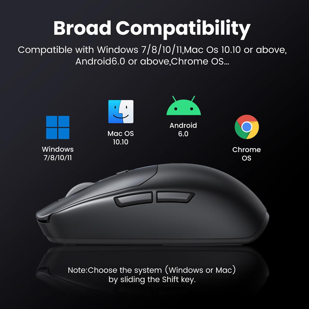Ugreen Black Dual Connectivity Wireless Mouse MU103 with Bluetooth 5.0 & 2.4GHz Compatibility