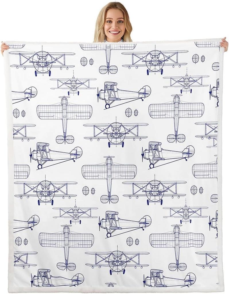 Airplane Pattern Blanket Soft Fleece Throw Kids Room Decor Aviation Theme Baby Gift Home Decoration