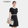 PORTS Color-Block Round Neck Cinched Waist A-Line Dress
