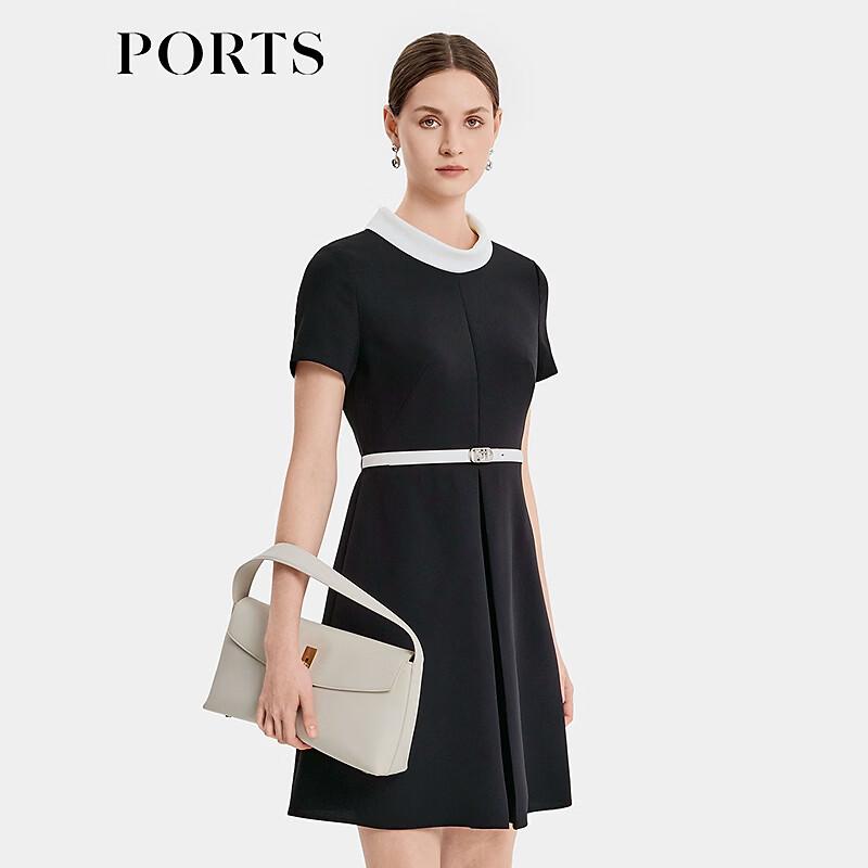 PORTS Color-Block Round Neck Cinched Waist A-Line Dress