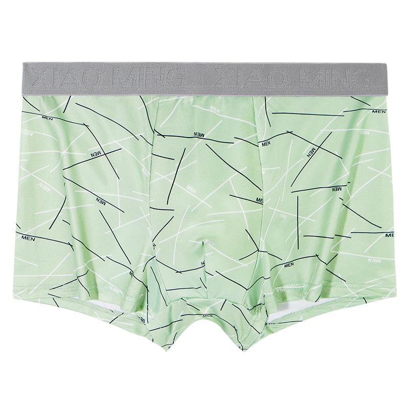 4pcs Men's Underwear Men's Mid Waist Printed Breathable Flat Leg Pants Contrasting Color Square Leg Pants Boxer Brief