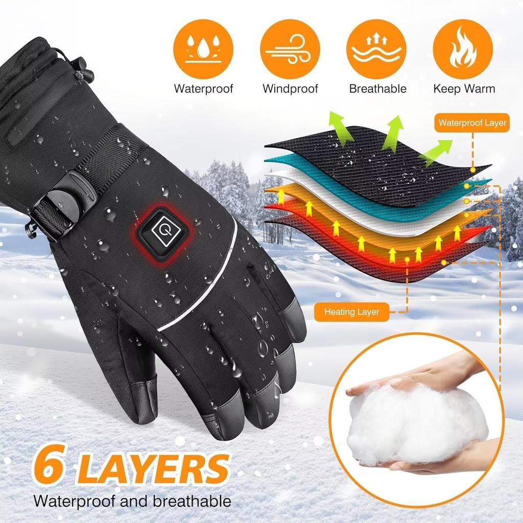 Heated Gloves for Men - Rechargeable Electric Battery Heated Gloves for Men and Women Touchscreen Winter Thermal Glove with 3 Heating Levels