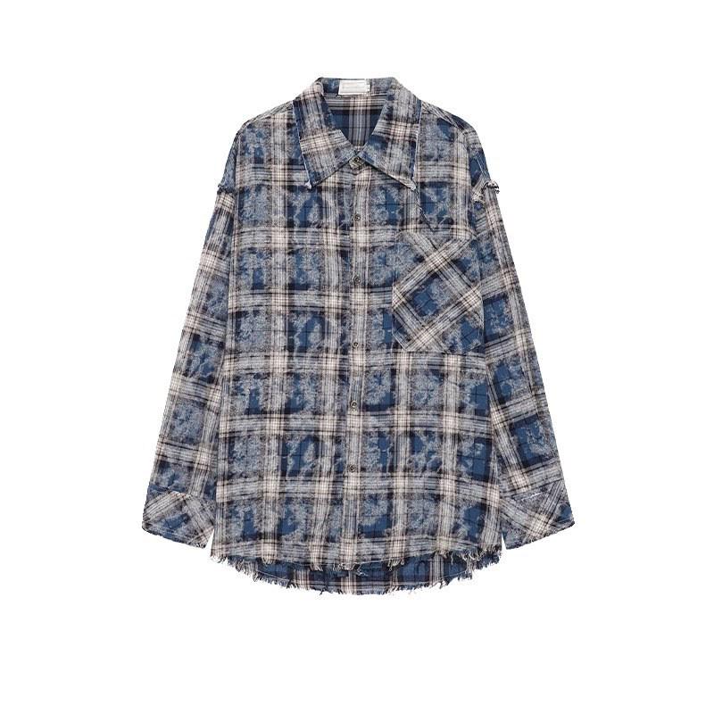 

Мужская весенняя свободная клетчатая куртка-рубашка с узором тай-дай и кисточками XL