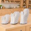 2Pcs White Cotton Oven Mitts Heat Resistant Kitchen Gloves for Cooking Bbq Microwave Toast Soup Non Slip Flexible Safe Large