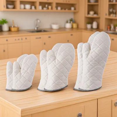 2Pcs White Cotton Oven Mitts Heat Resistant Kitchen Gloves for Cooking Bbq Microwave Toast Soup Non Slip Flexible Safe Large