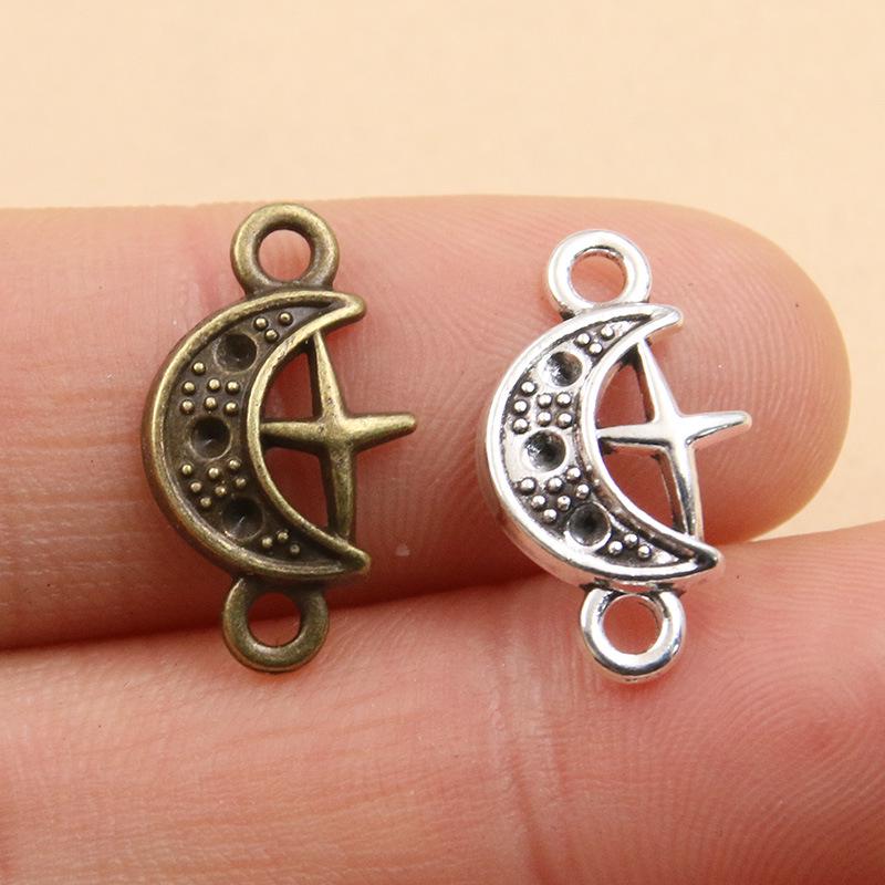 10x18mm Natural Moon Star Alloy Charm Connector for DIY Jewelry