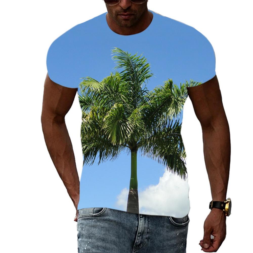 Sommer Herrenmode Persönlichkeit T-Shirt Palme Grafik 3D-Druck Hübsch Lässig Trend Übergröße O-Ausschnitt Kurzarm Top