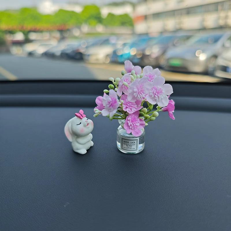 Cute Rose Flower Vase And Rabbit Car Interior Decoration Ornaments Auto Center Console Decoration Gadgets For Car Accessories