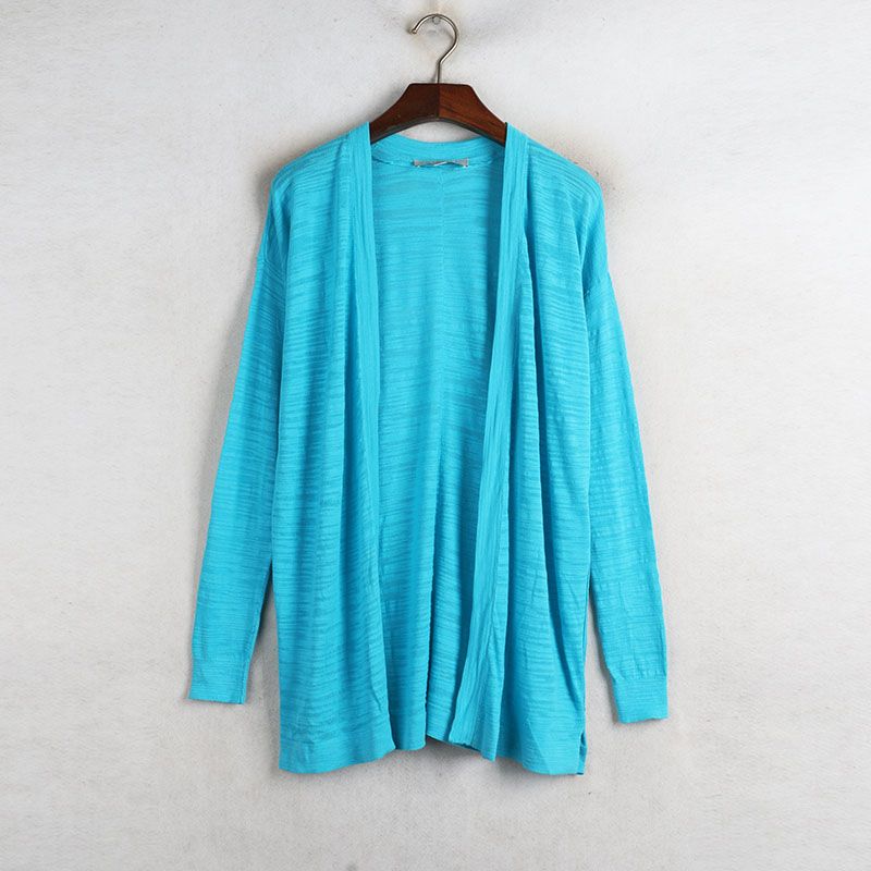 

Sunshine House Spring New Arrival Export European and American plus Size Women s Clothes Pure Cotton Shawl Long Sleeves Knitwear Cardigan Outwear Light blue L: Bust size 122