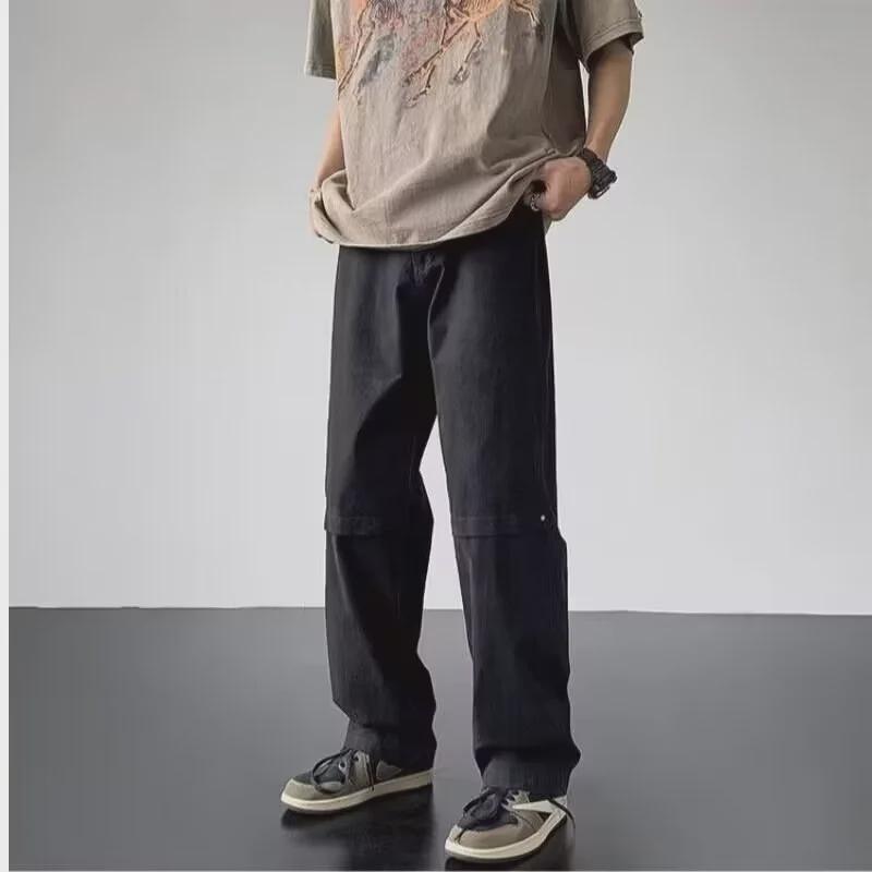 

Летний мужской комбинезон из шелка в стиле ретро: Прямые, свободные, повседневные брюки в уличном стиле. M чёрный