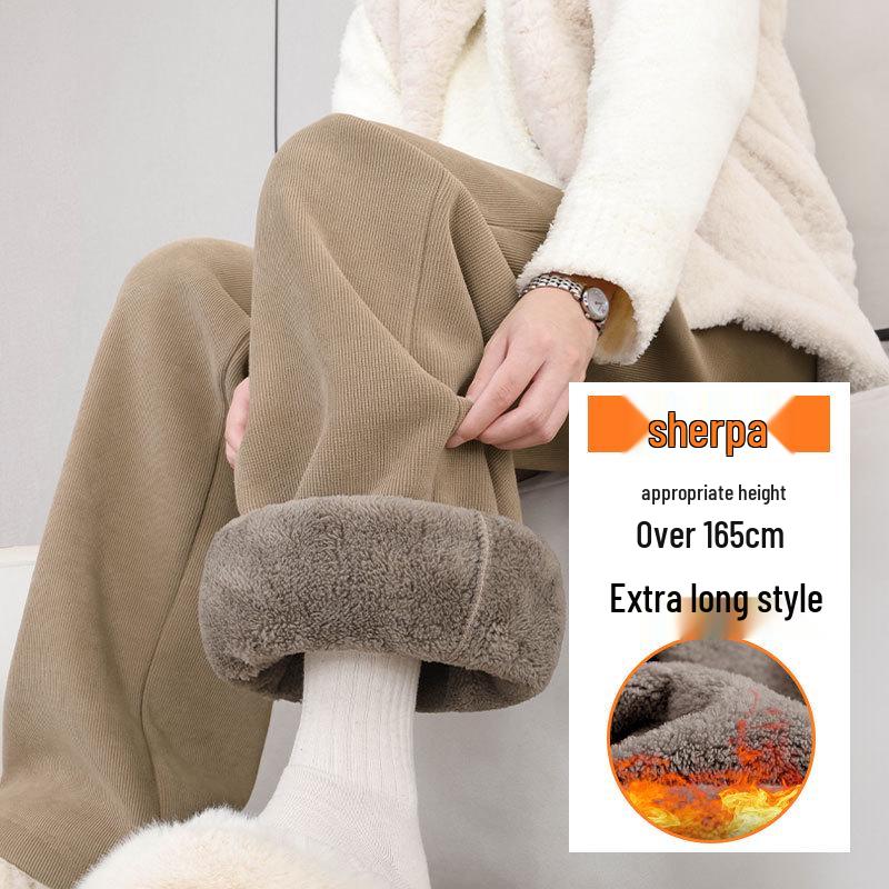 2024 Women's Slim Fit Fleece-Lined Cotton Pants: Winter Outerwear, Petite Wide Leg, Straight Leg Sportswear