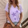 Fashion V-neck Women's T-Shirts Funny Five-Pointed Star Printed T Shirt For Women Summer Hot Sale Short Sleeve Casual Loose Tops