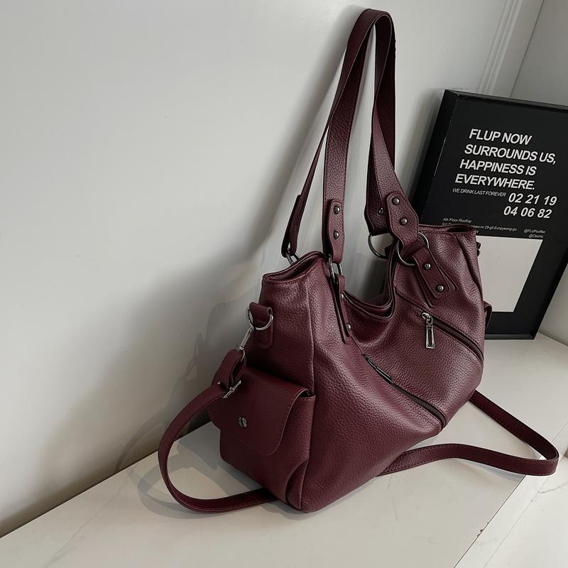 Faux Leather Tote Bag for Women Fashion Shoulder Handbag with Zipper Pockets and Adjustable Strap