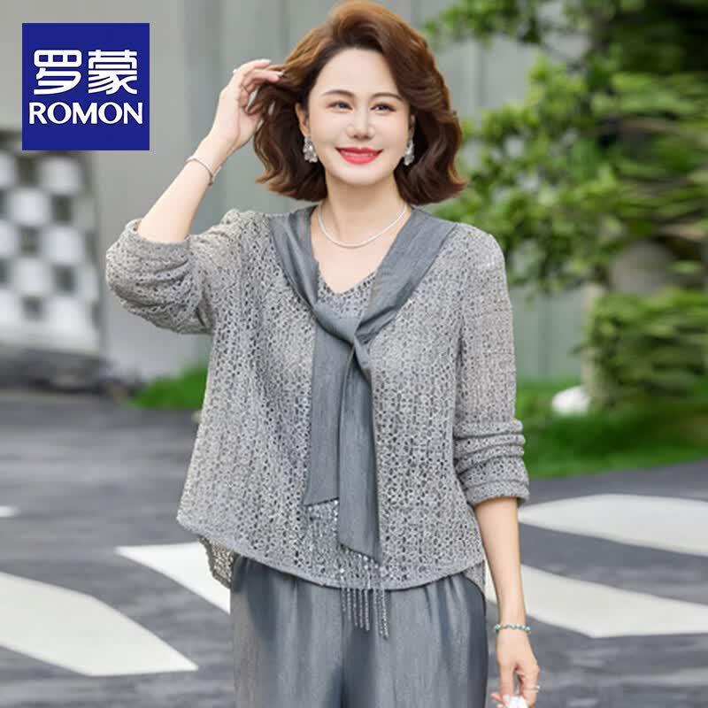 ROMON Women s Elegant Summer Two-Piece Set for Middle-Aged Mothers 4XL