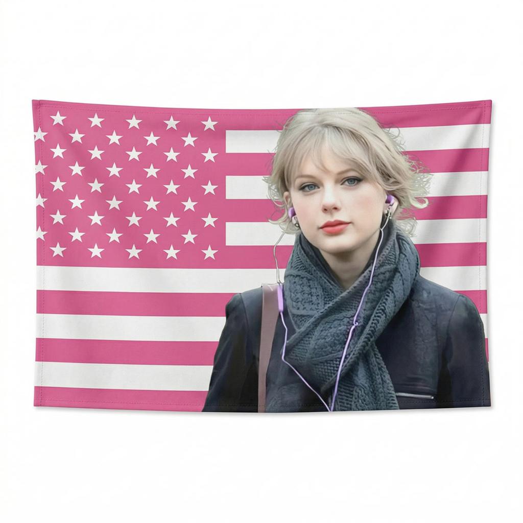 Celebrity Fan Tapestry Aesthetic Pop Music Lover Decor Pink USA Flag Blonde Girl Photo Wall Hanging Bedroom Dorm Gift for Girls