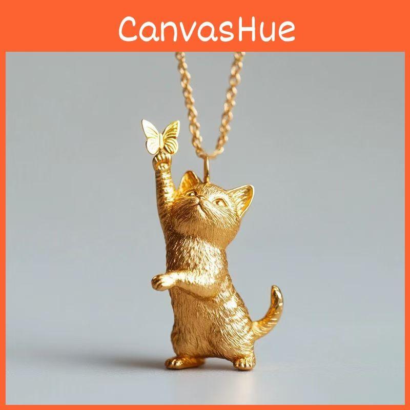 Cat Cartoon Butterfly Pendant Necklace Alloy Chain Women Gift Jewelry Fashion