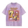Distressed Purple Vintage Tee Funny Cat Lady My Family Portrait Cartoon Print Loose Oversized Short Sleeve Tshirt