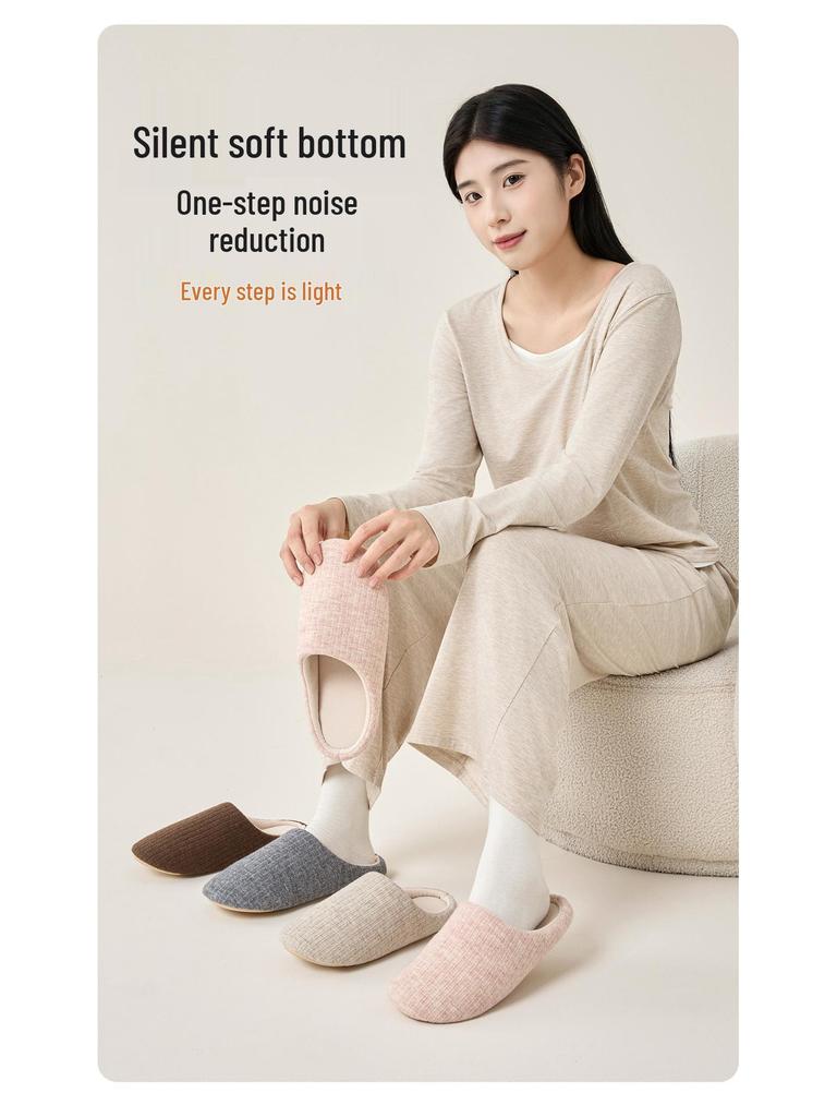 Lida Ni Women's Japanese Silent Non-slip Indoor Slippers for Postpartum, Wooden Floors, Soft Cotton Sole, Autumn/Winter.