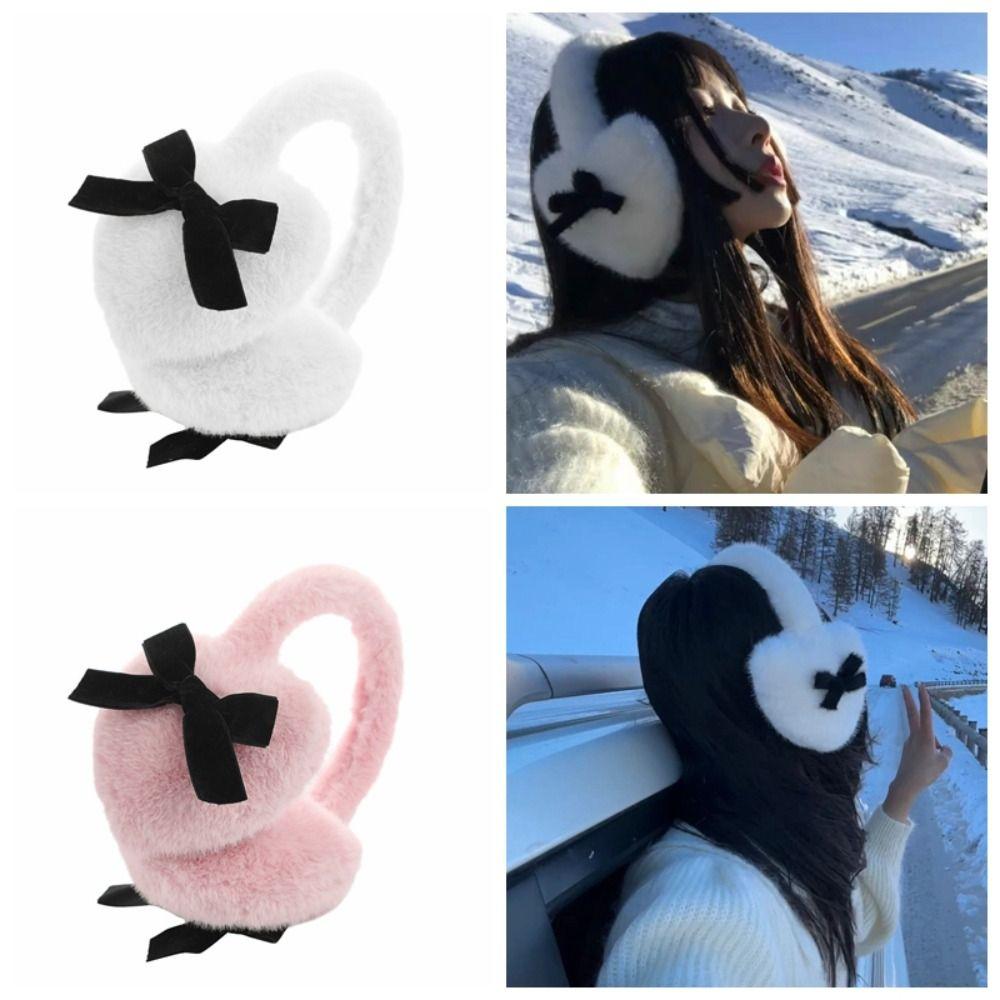 Soft Warm Y2k Bowknot Earmuffs Japanese Winter Earflap Fashion Faux Fur Plush Earmuffs  Lady