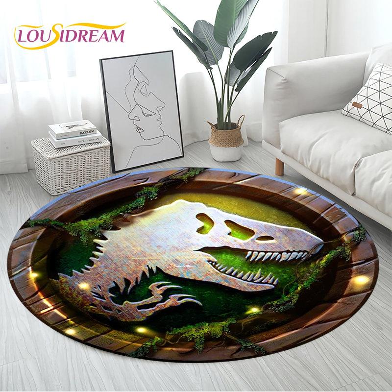 3D Cartoon Jurassic Park Dinosaur Area Rug,Round Carpet Rug for Living Room Bedroom Sofa Decor,Children Play Non-slip Floor Mat