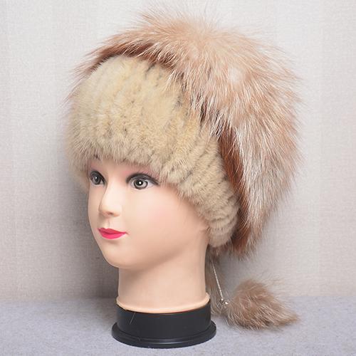 Winter Women Luxury Fur Hat Natural Fur Knitted Mink Fox Pom Pom Fur Hats With Balls Stylish Warm Fashion Girls Beanies Caps