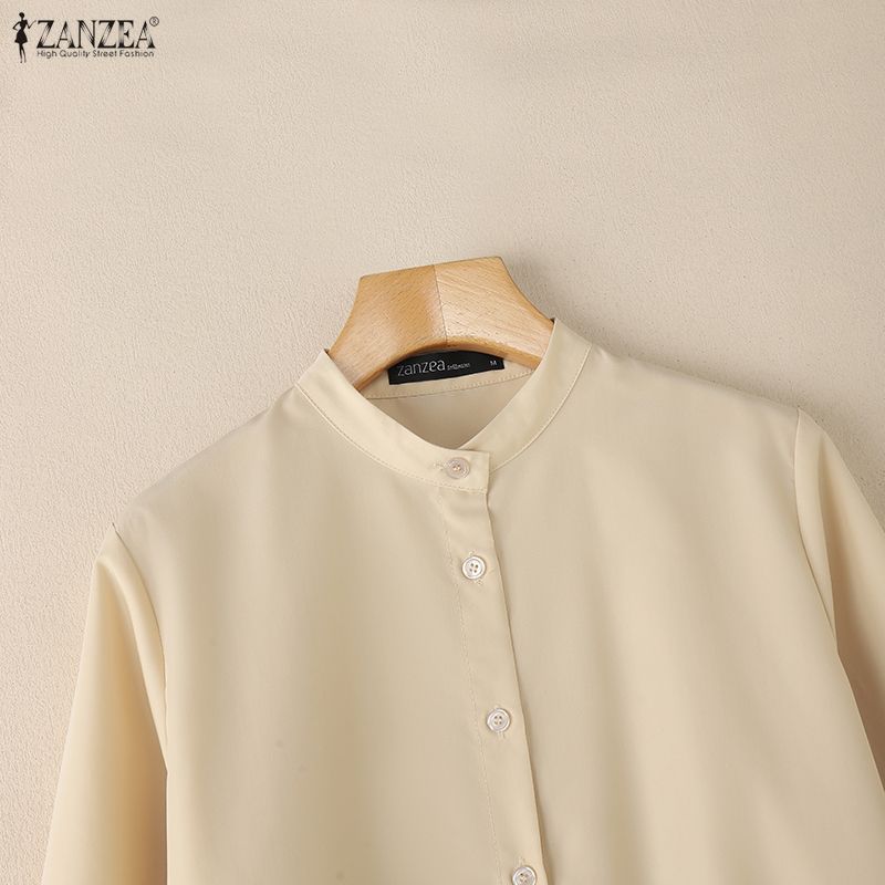 ZANZEA Women Casual Round Neck Solid Color Loose Long Sleeve Blouse