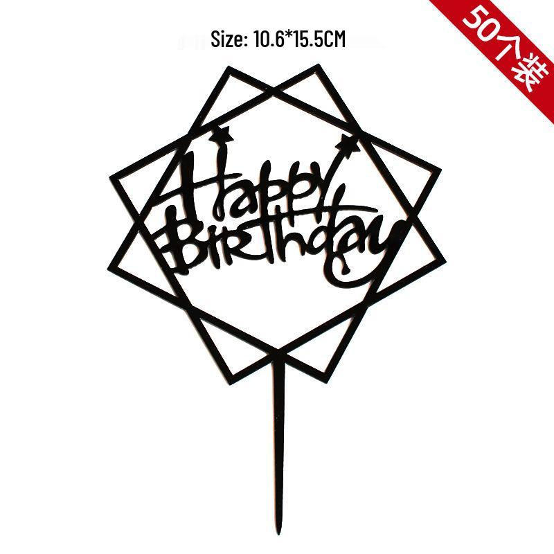 50-Piece Happy Birthday Acrylic Cake Decoration Inserts - Creative English Design for Prosperity, Health, and Longevity