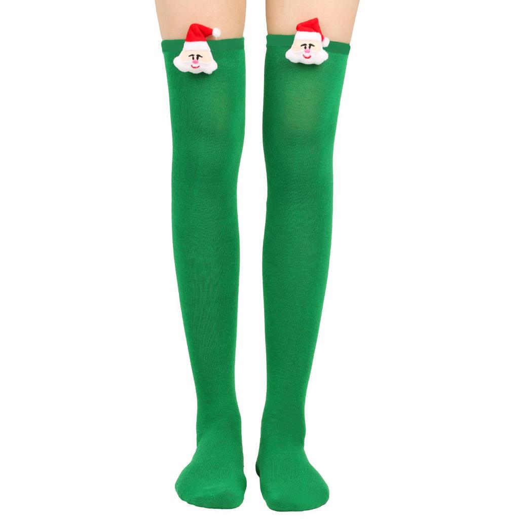 Damen Weihnachten Santa Gestreifte Overknee Lange Socken - Party Doll Design